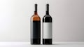 Two bottles of wine with empty label MOCK UP. Two realistic wine bottles in top view with blank labels. Red and white wine on a Royalty Free Stock Photo