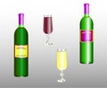 Two bottles and two wine glasses with red and white wine. Royalty Free Stock Photo