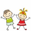 Boy and girl, two kids, dancing children, smiling vector illustration, eps. Royalty Free Stock Photo