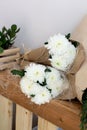 Two bouquets of white chrysanthemums Royalty Free Stock Photo