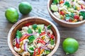 Two bowls of chicken noodle stir-fry Royalty Free Stock Photo