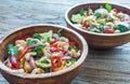 Two bowls of chicken noodle stir-fry Royalty Free Stock Photo