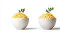 Two bowls of delicious pasta garnished with fresh parsley white isolate background Royalty Free Stock Photo