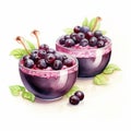 Blueberry Dessert And Acai Bowls: A Watercolor Illustration