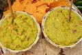 two bowls of guacamole and nachos Royalty Free Stock Photo