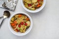 Vegetable stew of carrots, potatoes, cabbage and zucchini with hot peppers Royalty Free Stock Photo