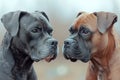 Two Boxer dogs look at each other Royalty Free Stock Photo
