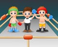 Two boxers at the boxing ring. Boxers in blue gloves of winner Royalty Free Stock Photo