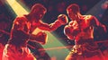 Intense Boxing Match in the Ring with Dynamic Lighting and Fierce Fighters Royalty Free Stock Photo
