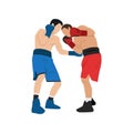 Two boxers fighting. Battle spectacle event with knockdown between professional sportsmen in sportswear