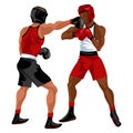 Two boxers fighting. Battle spectacle event with knockdown between professional sportsmen in sportswear vector