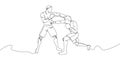 Two boxers in a full body fight one line art. Continuous line drawing boxing, protective mask, boxing gloves, fight