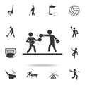 Two boxers in ring icon. Detailed set of athletes and accessories icons. Premium quality graphic design. One of the collection ico