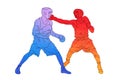 Two boxers on the ring on white background