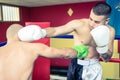 Two boxers training and making sparring Royalty Free Stock Photo