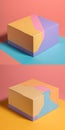 Two boxes with different designs on them on a colorful surface. AI generative image.