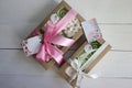 Two boxes with marshmallows. Zephyr flowers. Homemade marshmallows in a paper gift box. Royalty Free Stock Photo