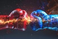 two boxing gloves clashing in a test Royalty Free Stock Photo