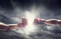 Two boxing gloves punch. Box and fight Royalty Free Stock Photo