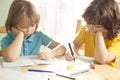 Two boy is doing his homework for elementary school Royalty Free Stock Photo