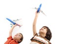Two boys with airplains Royalty Free Stock Photo