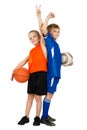 Two boys - basketball player and footballer