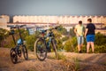 Two boys came to the mountain on bicycles