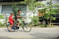 Two boys cycling Royalty Free Stock Photo