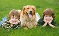 Two Boys and a Dog Royalty Free Stock Photo