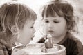 Two boys by the drinking fountain Royalty Free Stock Photo