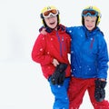 Two boys enjoying winter ski vacation Royalty Free Stock Photo