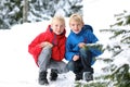 Two boys enjoying winter ski vacation Royalty Free Stock Photo