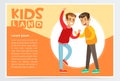 Two boys fighting each other, teen kids quarreling, aggressive behavior, kids land banner flat vector element for Royalty Free Stock Photo