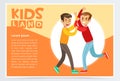 Two boys fighting each other, teen kids quarreling, kids land banner flat vector element for website or mobile app Royalty Free Stock Photo