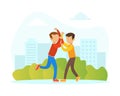 Two Boys Fighting on Street, Violence and Aggression between Children Concept Vector Illustration