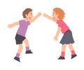 Two Boys Giving High Five, Cheerful Friends Characters Meeting, Happiness, Agreement or Joy Expression Cartoon Style