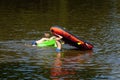 Boys Having Fun on Inflatable Rubber Boat Royalty Free Stock Photo