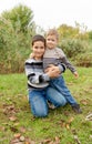 Two boys having fun together outdoor. Happy family. Brothers embracing Royalty Free Stock Photo