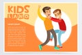 Two boys hitting each other on a fight, teen kids quarreling, aggressive behavior, kids land banner flat vector element
