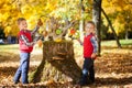 Two boys in the autumn park