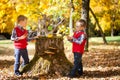 Two boys in the autumn park