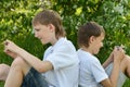 Two boys play a game Royalty Free Stock Photo