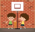 Two boys playing basketball on the road