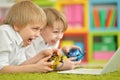 Portrait of two boys playing computer games Royalty Free Stock Photo