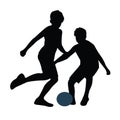 Two boys playing football black color silhouette vector Royalty Free Stock Photo