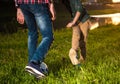 Two boys playing football in the field Royalty Free Stock Photo