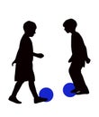 Two boys playing football, silhouette vector Royalty Free Stock Photo