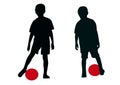 Two boys playing football, silhouette vector Royalty Free Stock Photo