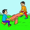 Two boys playing see-saw Royalty Free Stock Photo