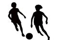 Two boys playing soccer, body silhouette vector Royalty Free Stock Photo